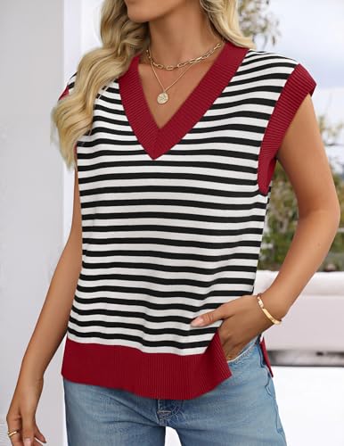 ZESICA Women's Floral V Neck Sleeveless Knit Sweater Vest | Soft Ribbed, Pullover, Oversized Loose Fit Tank Tops, 2026 Summer Business Casual Outfits, Going Out Date Night Resort Wear — view 3