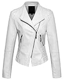 chouyatou Women's Casual Collarless Cropped Pu Leather Biker Jacket (XX-Large, White)