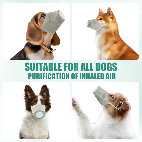 KOICDO Dog Gas Mask, Adjustable Gas Mask for Dogs, Reusable Breathable Dog Respirator Mask, Anti Smog, Dust, Pollen Protection,for Medium and Large Dogs (6 PCS, M, L, Grey)