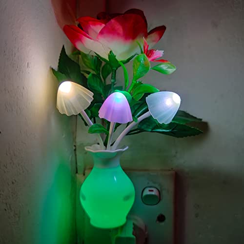 Ausaye 2 Pack Sensor Led Night Light Plug-In Nightlight, Color Changing Mushroom Light Rose Flower Night Lights For Kids Adults Bedroom, Bathroom, Nursery, Kitchen, Basement #TOP5