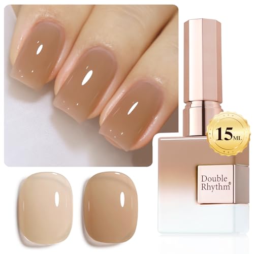 Double Rhythm Translucent Gel Polish Sheer Neutral Natural Light Milky Same Color Same Bottle 15ML Jelly Nail Polish Nail Art DIY at Home (Pink Clear-A1323)