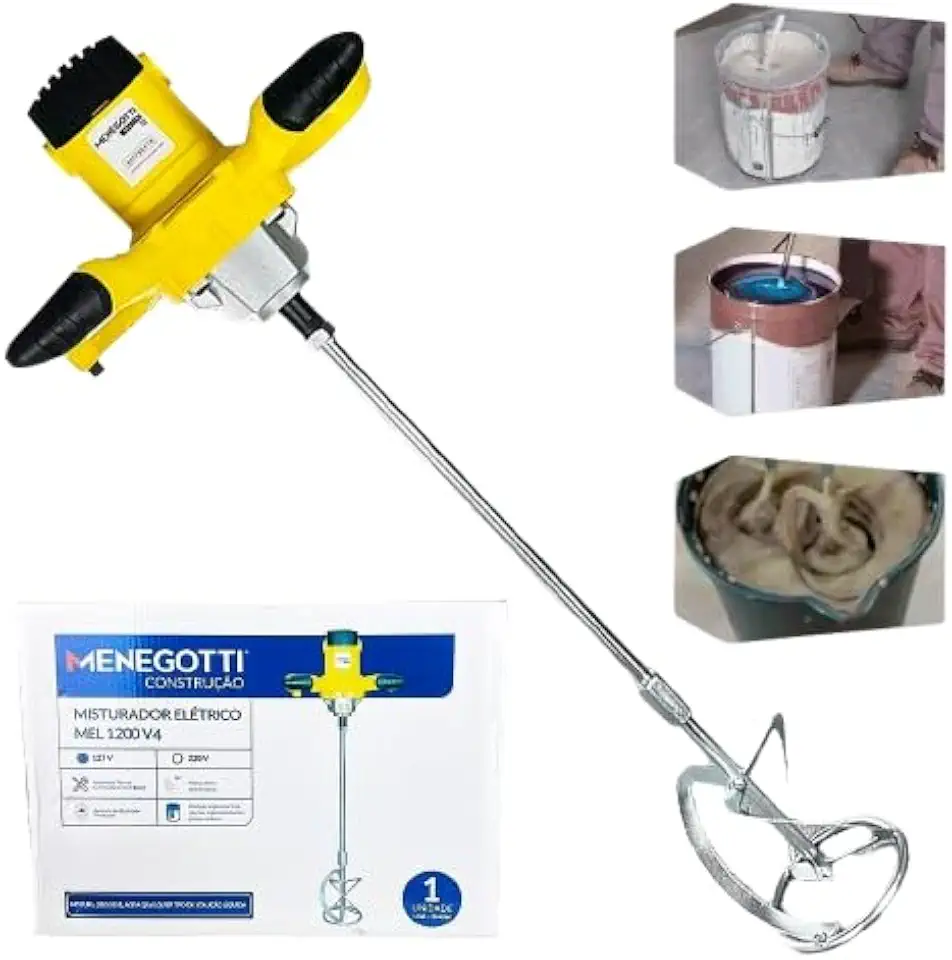Misturador Tinta Argamassa Elétrico Pedreiro Pintores Menegotti Com Motor Mono 60Hz 127V Mel1200W V4 0-780 rpm