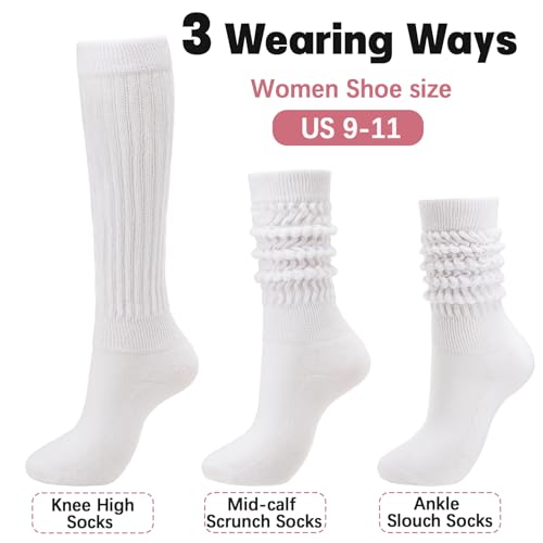 Image of Forwe 3 Pairs Slouch Socks for Women Size 9-11 Soft Extra Long Scrunch Knee High Boot Socks