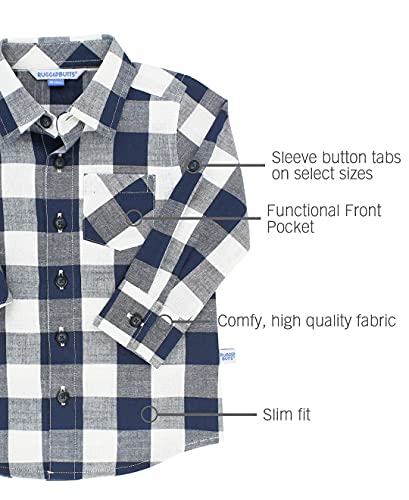 Image of RUGGEDBUTTS Boys Solid Cotton Long Sleeve Button Down Shirt with Button Tabs