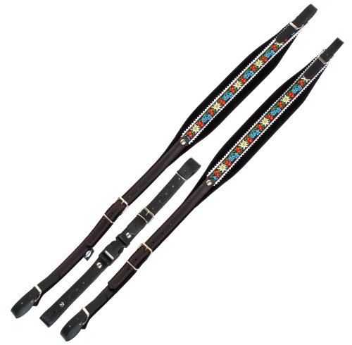 Alpenklang Harmonikariemen für 4-reihige Harmonikas edelweiß/schwarz (Längenverstellbar 97-104cm, Riemenbreite 7cm, Polsterung, edle Stickerei)