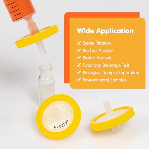 Image of PEKYBIO Syringe Filter Nylon Hydrophilic Filtration 0.22μm Pore Size, 13mm Membrane Diameter for Lab, Pack of 100, Non-Sterilized