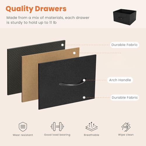 Sweetcrispy Kommode,Sideboard Wohnzimmer für Schlafzimmer mit 5 Stoffschubladen,Einstellbare Füße Schubladenschrank,Schwarz