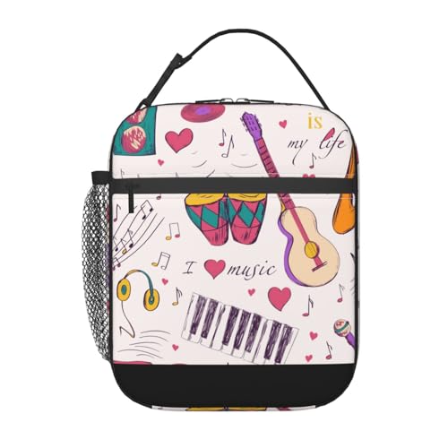 Image of POKOMPTY Music Records Blues Music is My Life ThemeLunch Bag Cute Small Cool Bag for Women Men