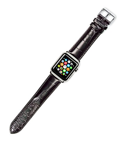 Debeer Replacement Watch Band - Crocodile Grain - [Long Length] - Black - Compatible With Apple 42Mm & 44Mm Series 1, 2, 3, 4, 5, And 6 Apple Watch [Black Adapters] #TOP10