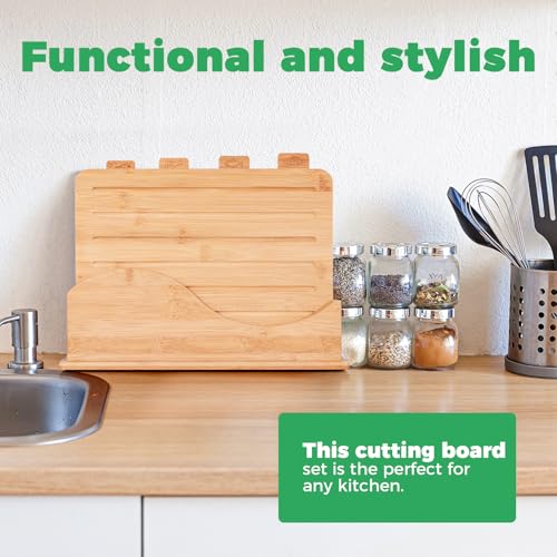 Fanwer Bamboo Cutting Boards Set of 4 - Wood Cutting Board Set with Holder, Chopping Board Set with Food Icons, Preventing Cross-contamination of Different Food Types - Thumbnail 7