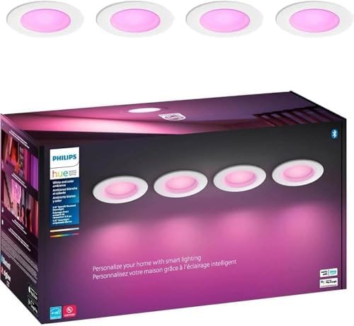 Philips Hue Smart Recessed 5/6 Inch LED Downlight - White and Color Ambiance Color-Changing Light - 4 Pack - 1100LM - Control with Hue App - Compatible with Alexa, Google Assistant and Apple Homekit