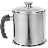 Toyvian Aceitera de Acero Inoxidable 304 Tapa y Colador de Malla Fina, Olla para Filtrar y Almacenar Aceite de Cocina, 1.8l, Recipiente Antigrasa para Uso Doméstico en Cocina