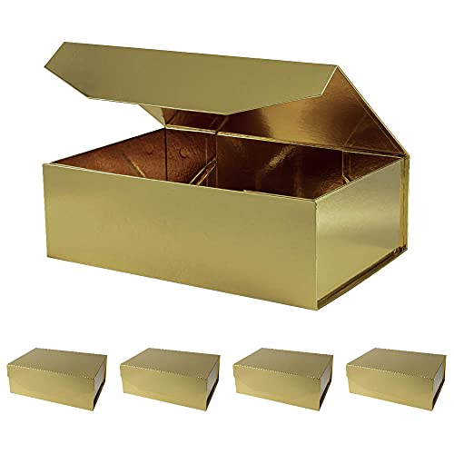 OBMMIRAO Gold Magnetic Large Gift Box with Lid, 13x9x4 Inches, 5Pcs
