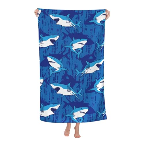 WIBUE Shark Microfiber Oversized Beach Towel, Lightweight Quick Dry Sandproof