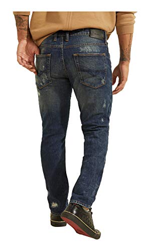 Guess Men's Mid Rise Slim Fit Tapered Leg Ripped Jean, Crescent Dark Wash, 30W X 32L #TOP2