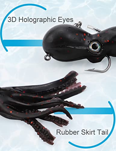 Octopus Swimbait Soft Fishing Lure With Skirt Tail, Lingcod Rockfish Jigs For Saltwater Ocean Fishing, 5Pcs/Pack #TOP5