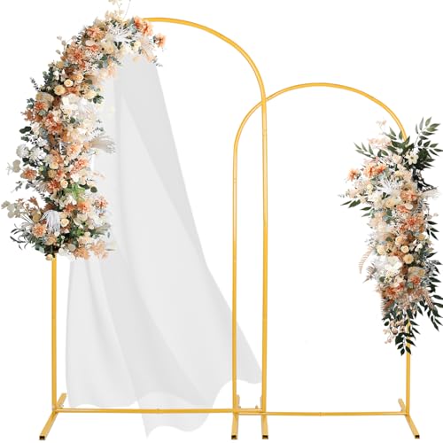 Rafecs Metal Arch Backdrop Stand 7.2FT, 6FT Set of 2 Gold Metal Wedding Arch Stand Balloon Arch Frame for Wedding Ceremony Baby Shower Birthday Party Graduation Decoration