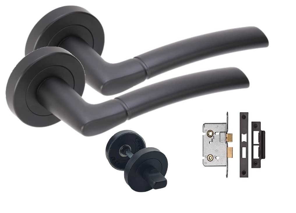Golden Grace Indiana Modern Matt Black Bathroom Door Handle Set
