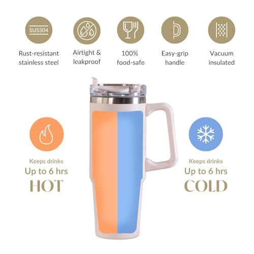 Image of Decorcrafts 1.2 Litre Tumbler with Handle Straw & Lid | Insulated Reusable Stainless Steel Water Bottle | Leak Proof Mug for Office, Gym, Travelling (White)