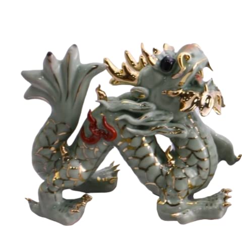 Feng Shui Dragon - Hand Crafted And Decorated Chinese Porcelain, Figurine 5043. (Green) #TOP1