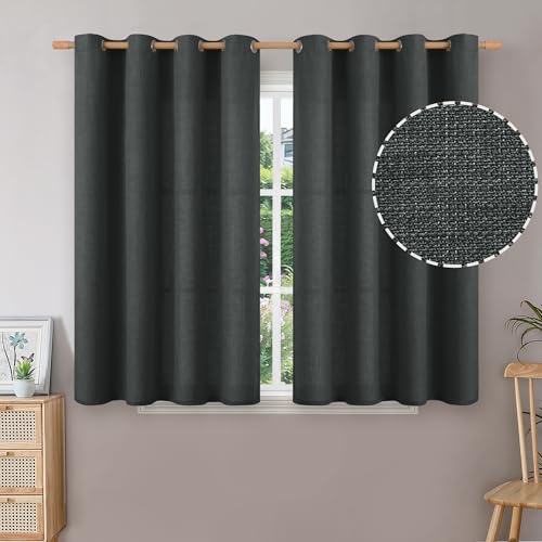 BGment Short Dark Grey Curtains for Bedroom, 54 Inches Long 2 Panels