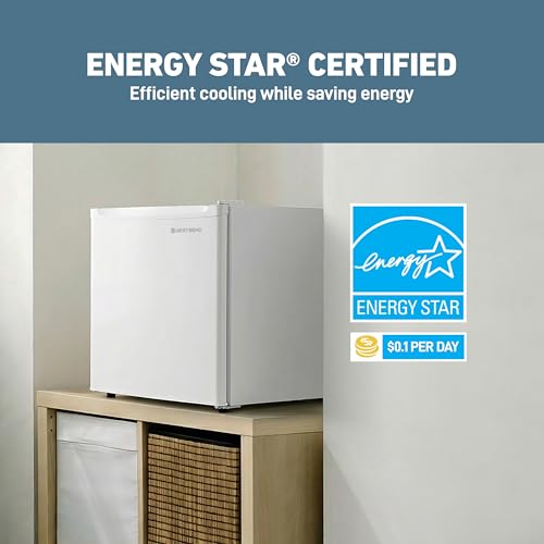 Image of West Bend Mini Fridge Compact Refrigerator for Home Office or Dorm, Auto Defrost with Reversible Door, Energy Star Rated, 1.6-Cu.Ft., White
