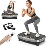 Vibrationsplatte, Rüttelplatte Sport für Zuhause, Vibrationsboard mit 150kg Belastbarkeit, 99 Stufen, Kompaktes Design mit Leisem Motor, Trainingsbänder, Vibrationsplatte für Frauen und Männer