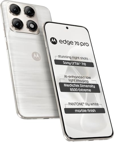 Motorola Edge 70 Pro 5G (Pantone Lily White, 12GB RAM, 256GB Storage) | Dimensity 8500 Extreme | 50MP Dual Camera | 6500mAh Battery | 6.8” 144Hz AMOLED Display
