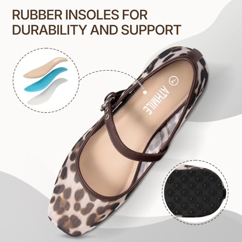 ATHMILE Women's Leopard Mesh Flats for Women Mary Janes Shoes Women Square Toe Ballet Flats with Adjustable Strap, Slip-On Comfortable Casual Dress Shoes for Office, Date Night and Daily Wear Size 8 — view 5