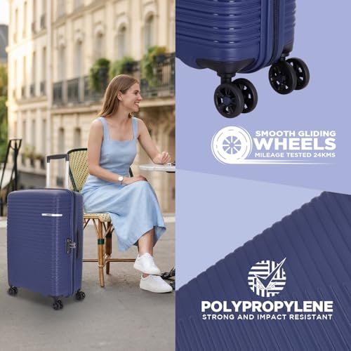 Image of American Tourister 3Pc PP Liftoff+ with TSA Lock & 8 Wheel, Set (Small +Medium +Large) Hard Check-in Suitcase for Travel /Trolley Bag with Double Wheel - Midnight Blue, 55 Cm, 67 Cm, 79 Cm