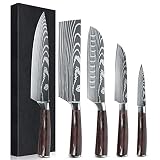 KEPEAK Kitchen Knife Set 5 piece, Chef Knife Santoku Cleaver Paring Knives High Carbon Steel, Pakkaw
