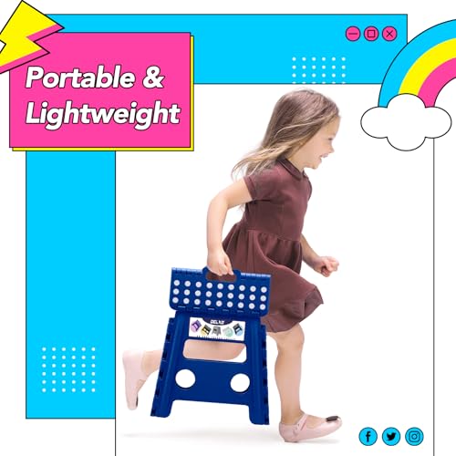 Image of Delxo Folding Step Stool 13 inch 2 Pack,300 Lbs Step Stool for Kids&Adults | Foldable Step Stool,Non-Slip Foot Stools with Handle Lightweight Collapsible stools for Kitchen,Bathroom,Bedroom,Garden Blue