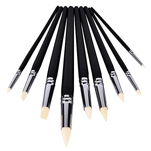 VideoPUP 9PCS Black Rod Rubber Silicone Pen Soft Clay Color Shaper Sculpting Painting Tools Wood Shank Pottery Painting Tools Soft Clay Ceramic Modified Soft Head Pen