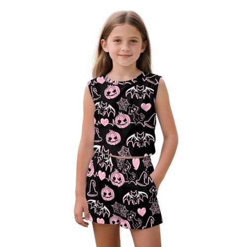 ZFRXIGN Halloween Costumes for Girls 5-14 Years Halloween Outfit Sleeveless Tank Top Workout Shorts for Daily Wear