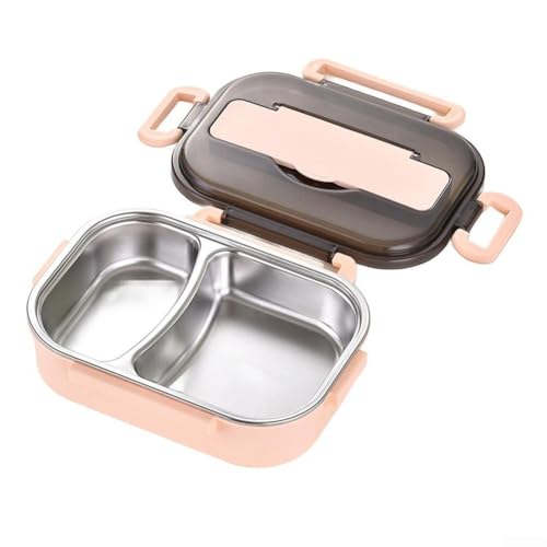 Fiambrera térmica con juego de cubiertos de acero inoxidable de capacidad de 1 litro, diseño portátil para el trabajo, escuela, viajes, mantiene la comida caliente y fresca (rosa)