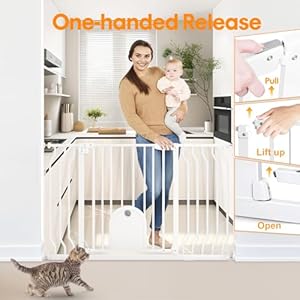 Cancelletto per scale con porta per gatti, cancello per bambini con chiusura automatica per animali domestici, cancello di sicurezza in metallo da 74,9 a 123,2 cm, per porta, scale, casa, camminata, - immagine 3