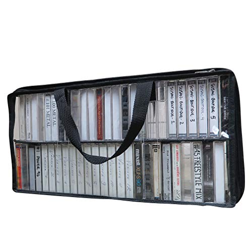 Evelots Cassette Tape Bag-See Thru Organizer/Storage-Handles-Easy Carry-No Dust/Moisture-Holds 50 With Cases #TOP4
