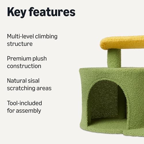 Amazon Basics Cactus Cat Tower for Indoor Cats, 4-in-1 Scratching Post with Curved Perch, Cozy Condo, Natural Sisal, Interactive Dangling Ball, 30.7 in H, Green view 2