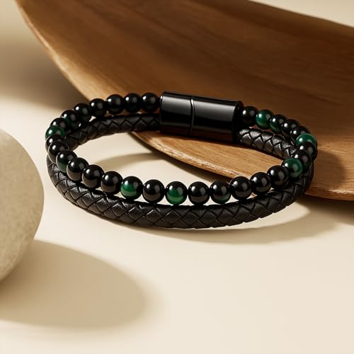 Pulsera trenzada para hombre en cuero y acero inoxidable miniatura 6