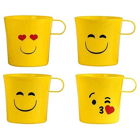 Plastic Emoji Unique Coffee Mugs Drinkware - 4 Pack - 9 Oz - Emoticons Coffee Cups, Heart Eyes, Sunglasses Perfect for Birthday, Party Favors and Gifts Cover