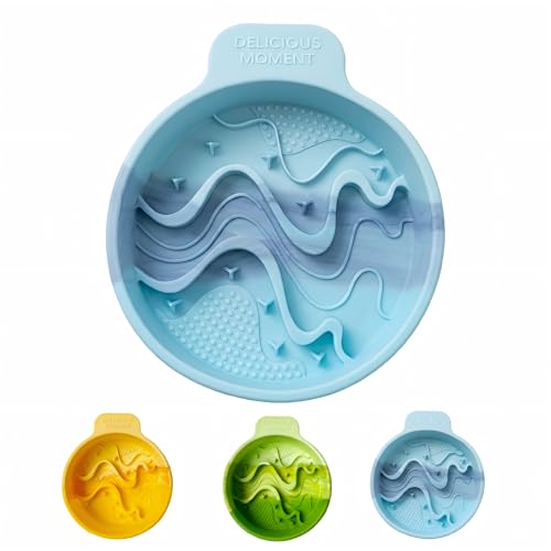 BYAZLETQAN Silicone Slow Feeder Dog Bowl, Ombre Puzzle Maze with 4 Suction Cups, Flexible Travel Bowl for Fast Eaters (Blue)