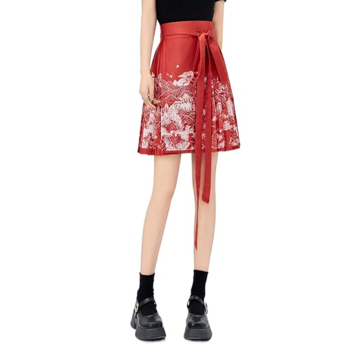 Jupe courte style chinois pour femmes robe plissée rouge mini jupe trapèze été