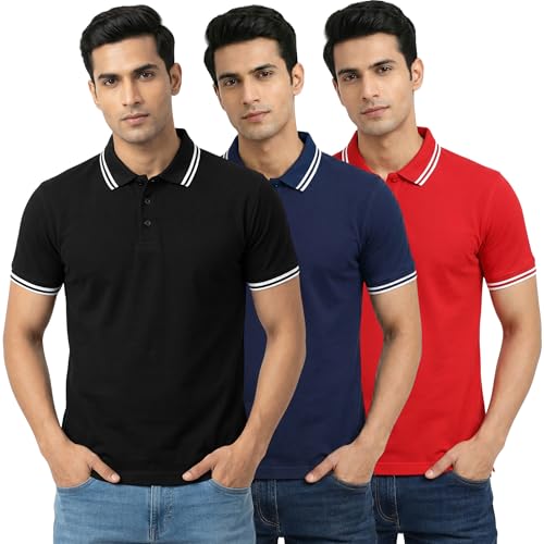 Image of Hangout Hub Hybrid Men's Polycotton Polo T-Shirt | Solid Finish | 260 GSM Premium Fabric | Half Sleeve Collared Neck | Regular Fit | Casual & Office Wear | Set of 1, 2 & 3
