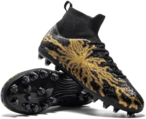 HRJR Kids Soccer Cleats Boys Turf Athletic Outdoor Football Shoes Black 4 — view 5