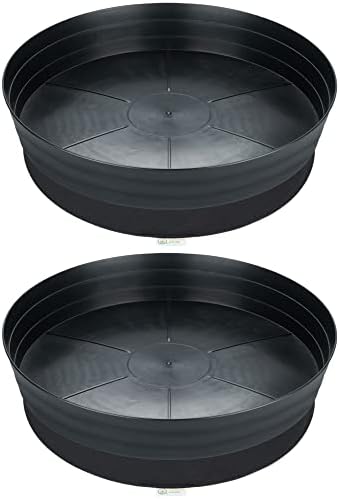 Garden Hour 18" Pack of 2 Large Plant Saucers for Potted Plants & Felt Mat for Floor Protection - Plastic Plant Trays for Indoors No Holes - Extra-Deep Drip Trays for Potted Plants - 18W x 3D in.