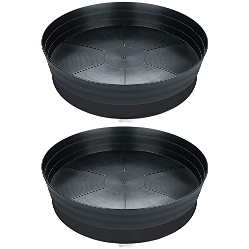 Garden Hour 18" Pack Of 2 Large Plant Saucers For Potted Plants & Felt Mat For Floor Protection - Plastic Plant Trays For Indoors No Holes - Extra-Deep Drip Trays For Potted Plants - 18W X 3D In. #TOP13