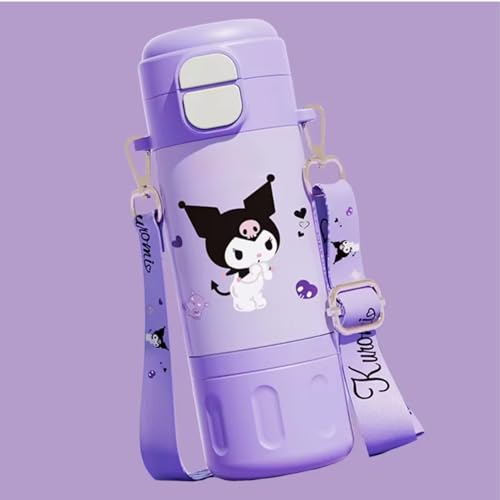 Image of Kids Premium Water Bottle with Straw & Spout | Stainless Steel Water Bottle & Leak-Proof Flip Lid | Portable & Durable Design for School & Travel (480ml) (Purple)