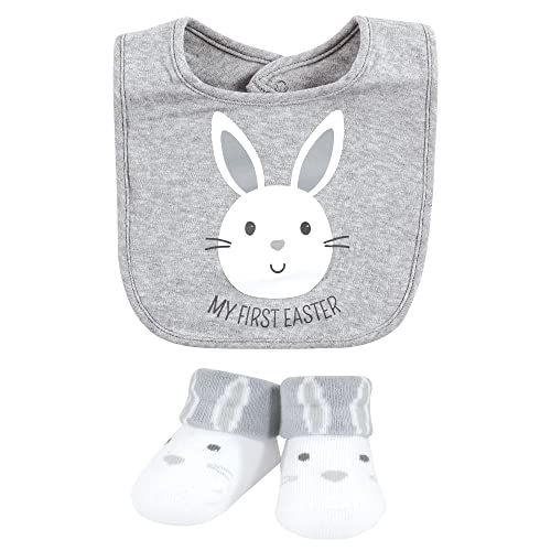Image of Hudson Baby Unisex Baby Cotton Bib and Sock Set, Eggstra Cute, One Size