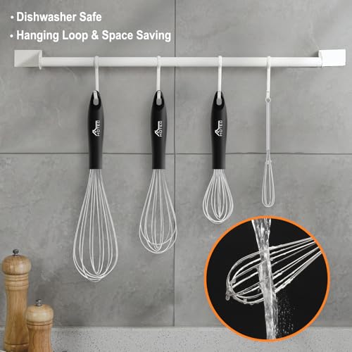 Image of HOTEC Stainless Steel Whisk Set of 4, Food Grade Balloon Whisk Egg Beater, Thicken Wire Mixing Whisk for Baking, Cooking, Whisking Cream, Sauce, Pancake Batter