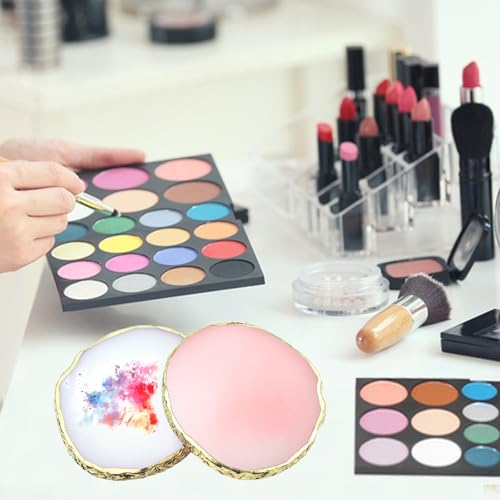 2Pcs Resin Nail Art Palette,Nail Polish Palette,Gold Edge Nails Holder Display Board,Cosmetic Mixing Tools for Nails Art(White,Pink) - Thumbnail 7